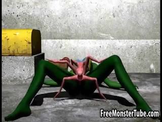 3D cartoon alien divinity getting fucked hard by a spider