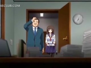 Anime datter i skole uniform blåser stor manhood
