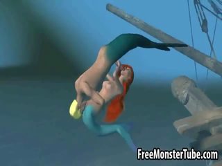 Tatlong-dimensiyonal maliit mermaid stunner makakakuha ng fucked mahirap sa ilalim ng tubig