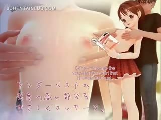 Delicaat anime sweetheart gestript voor seks video- en tieten geplaagd