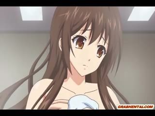 Nuplikęs fellow anime nuolatinis pakliuvom a krūtinga mišrūs studentai į as vonia