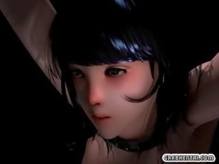 Chained 3D animated young female fingering pussy