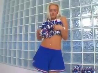 Blonde in Cheerleaders Uniform Masturbating and Fisting