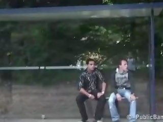 Public adult movie extreme bus stop threesome