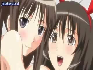 Hentai lesbians sharing a strapon and a manhood