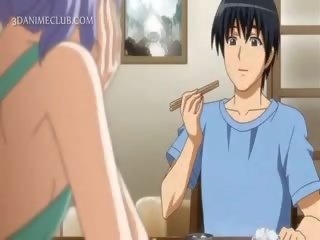 Isin hentai wings in apron jumping craving shaft in bed