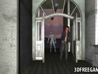 Привабливий 3d рудоволоса милашка отримувати трахкав жорсткий по a зомбі